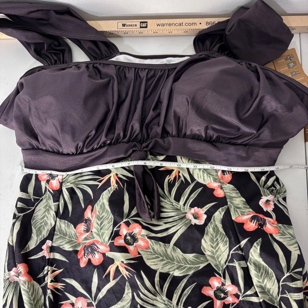 Wantdo Swim Dress Tropical Floral Ruched Front Tie One Piece Beach Women 26W-28W - Picture 12 of 13